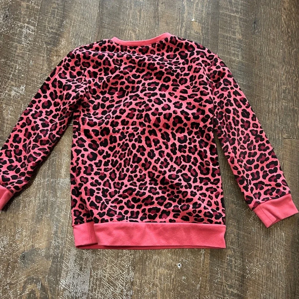 Nike Girls Pink Leopard Print Crewneck Sweatshirt Size 6 Fleece Pullover Retro